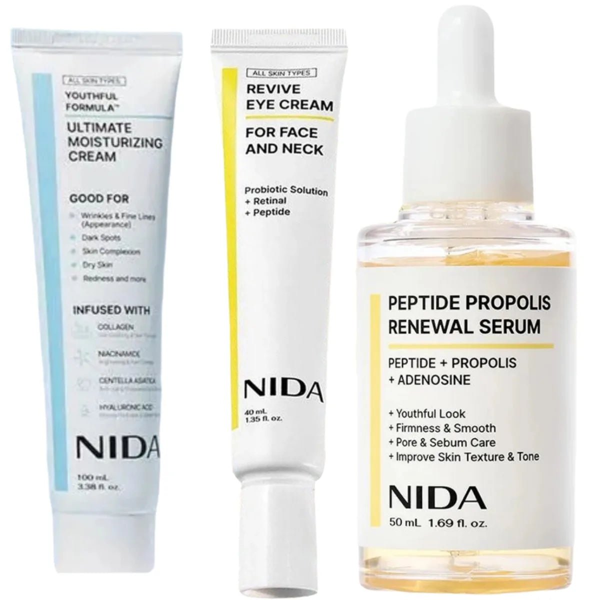 NIDA Propolis Peptide Rejuvenation Facial Serum Skin Barrier Double Repair Serum Firming & Smoothing Cream Facial Skin Care Set - Spotlights shopping