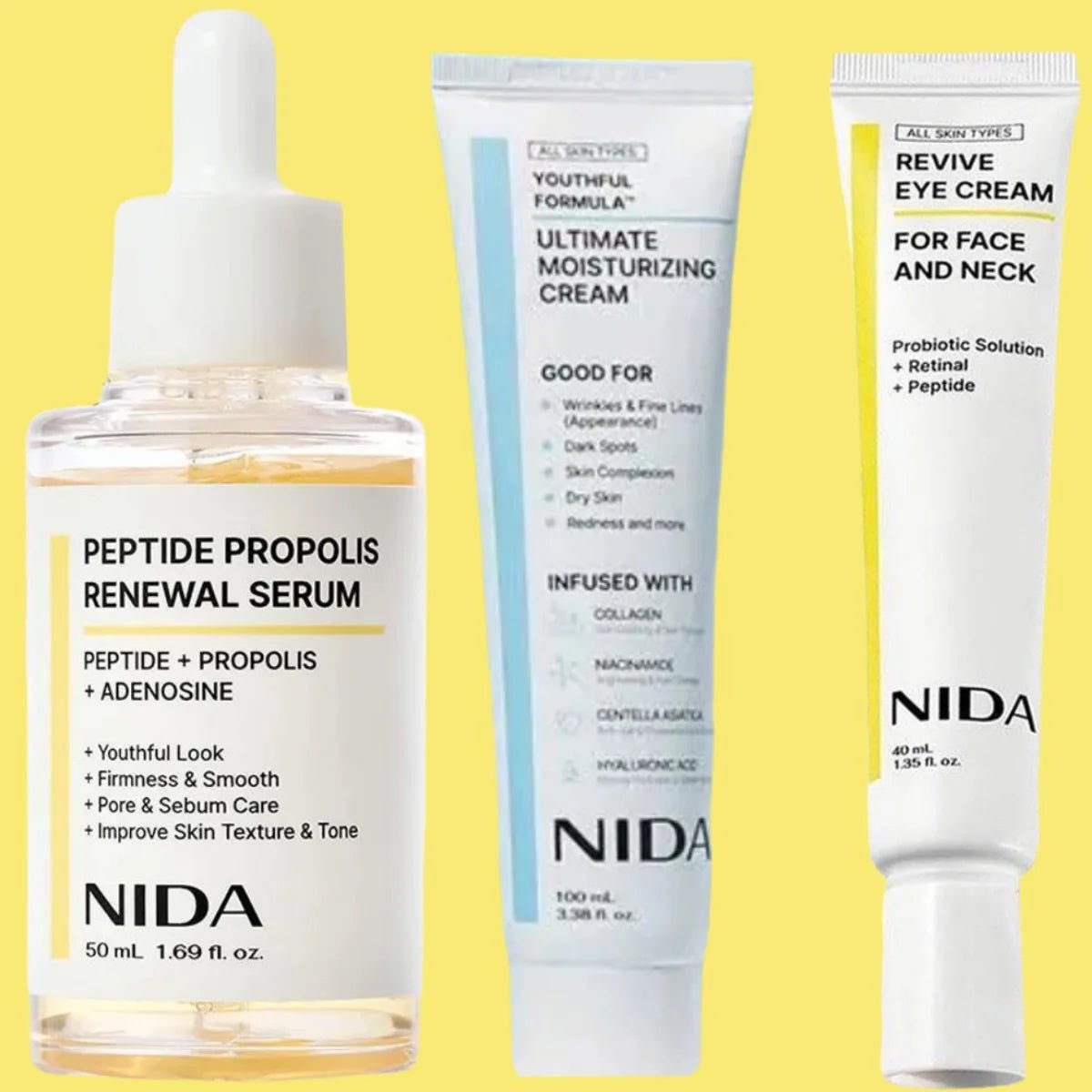 NIDA Propolis Peptide Rejuvenation Facial Serum Skin Barrier Double Repair Serum Firming & Smoothing Cream Facial Skin Care Set - Spotlights shopping