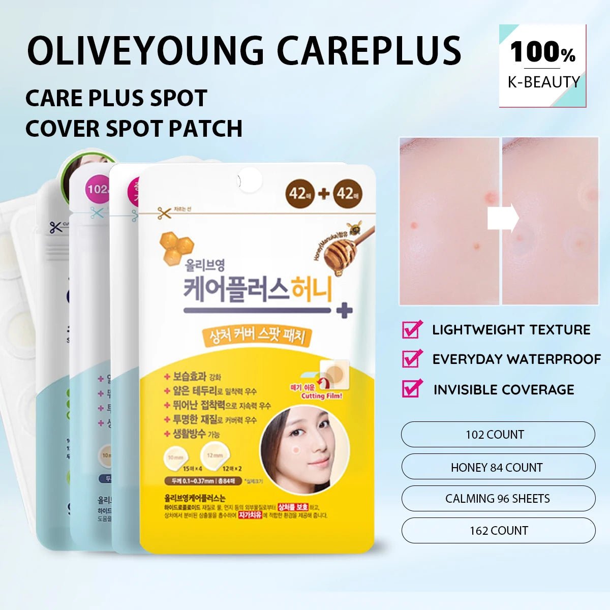 Olive Young Care Plus Spot Cover Spot Patch,Hydrogel Texture,Skin-Conforming,Blemish Skin,Korean Skincare,K-Beauty,Korean Makeup - Spotlights shopping