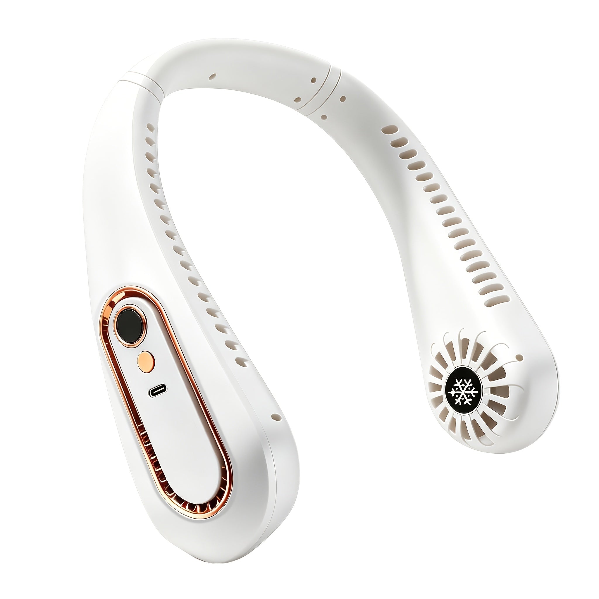 Draadloze bladloze nekventilator met digitaal display en USB-C oplaadfunctie