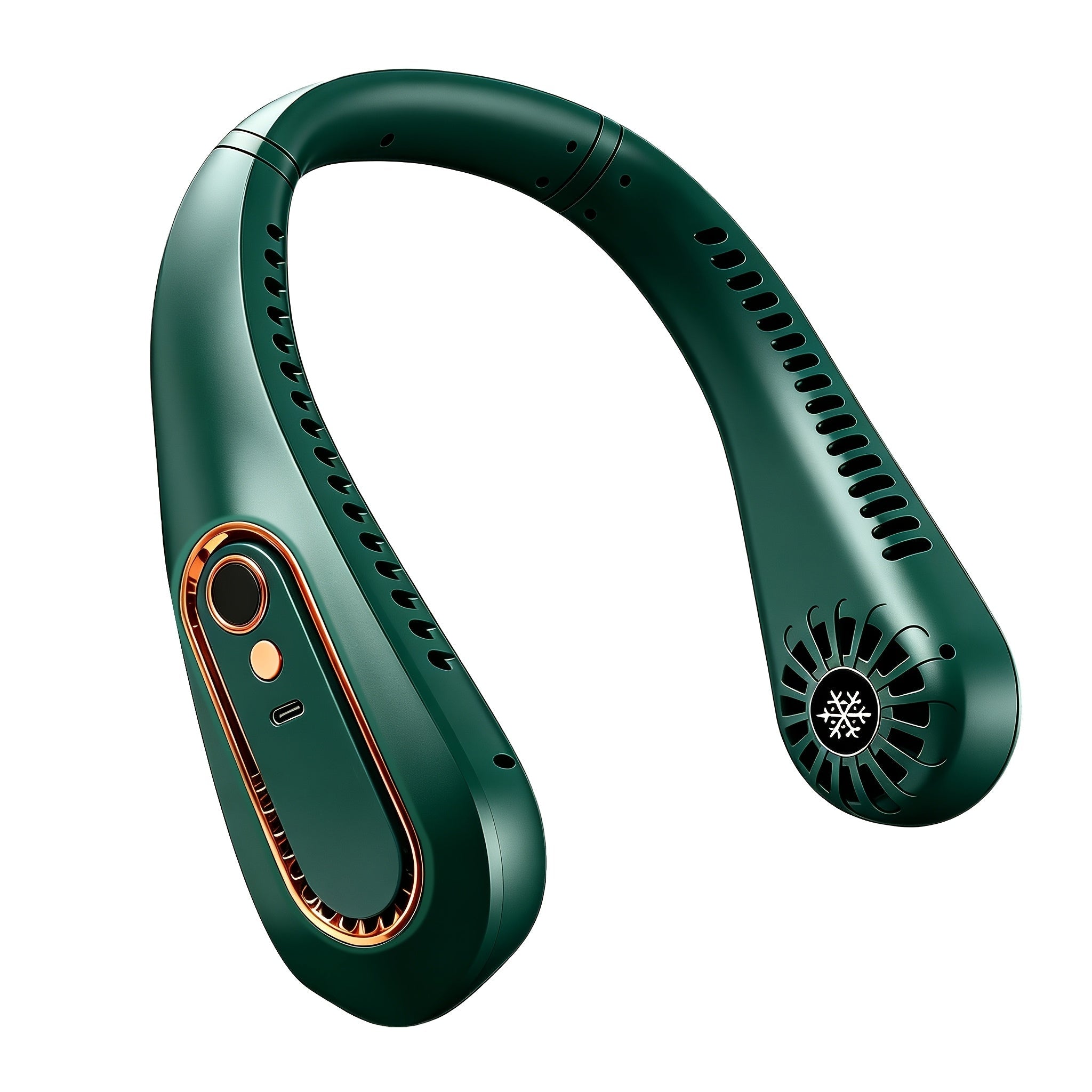 Draadloze bladloze nekventilator met digitaal display en USB-C oplaadfunctie