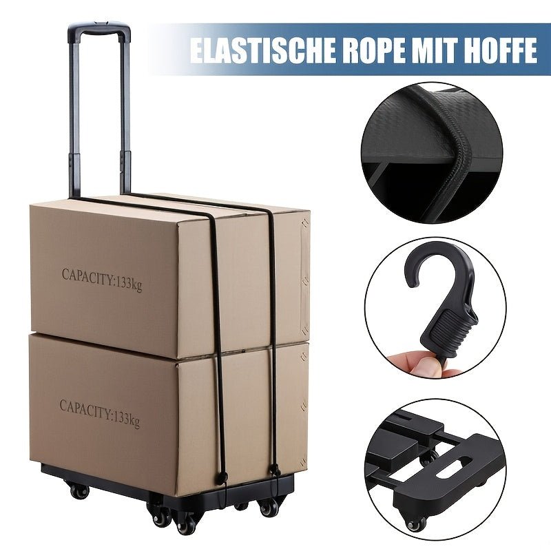 Opvouwbare Handkar – Draagvermogen 266 kg, 6 Wielen en Elastische Touwen - Spotlights shopping