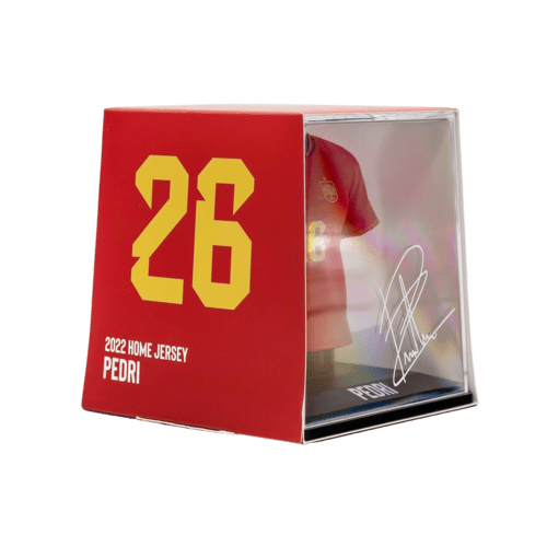 Pedri Spanje 2022 officieel mini voetbalshirt verzamelobject met Augmented Reality en displaycase