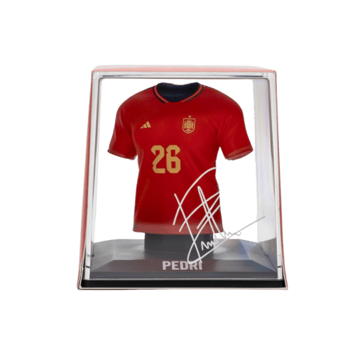 Pedri Spanje 2022 officieel mini voetbalshirt verzamelobject met Augmented Reality en displaycase
