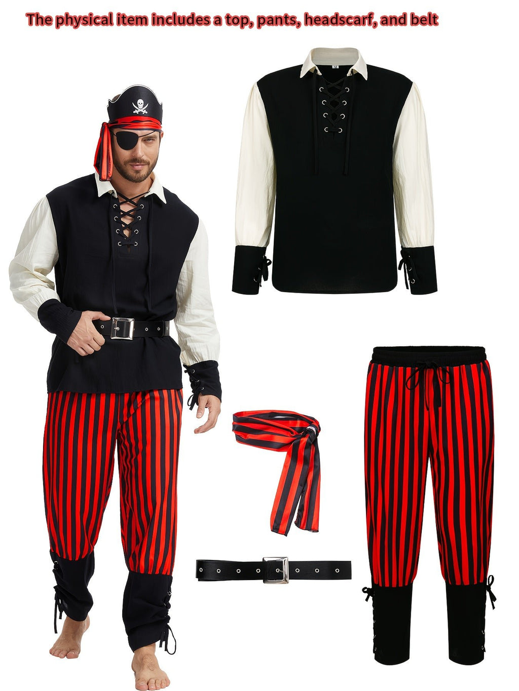 Piratenkostuum Heren – Middeleeuwse Renaissance Halloween Outfit - Spotlights shopping
