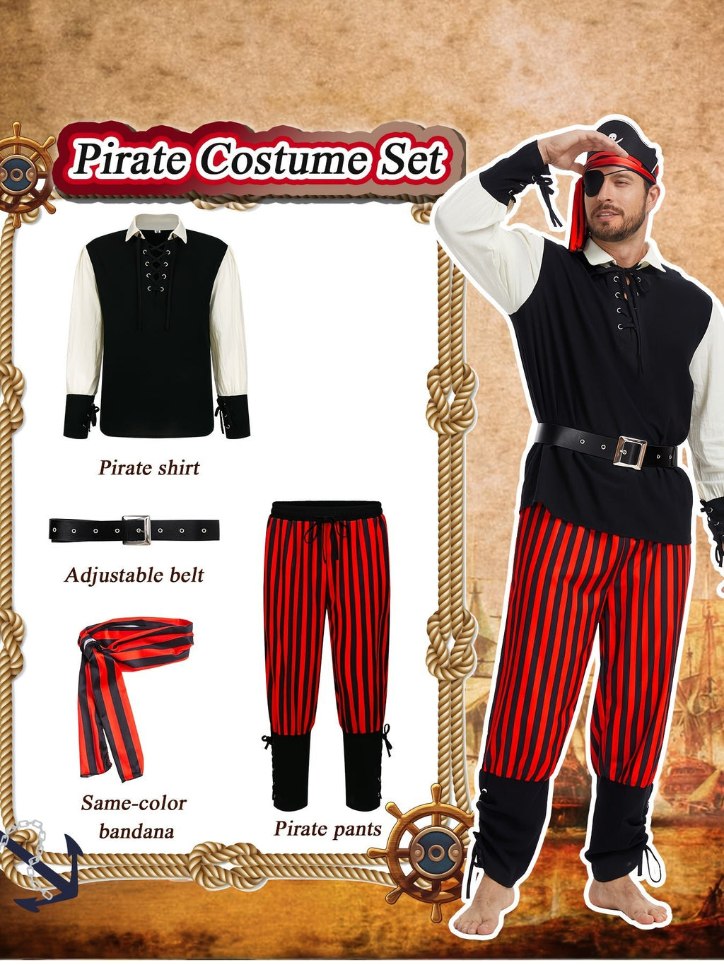 Piratenkostuum Heren – Middeleeuwse Renaissance Halloween Outfit - Spotlights shopping