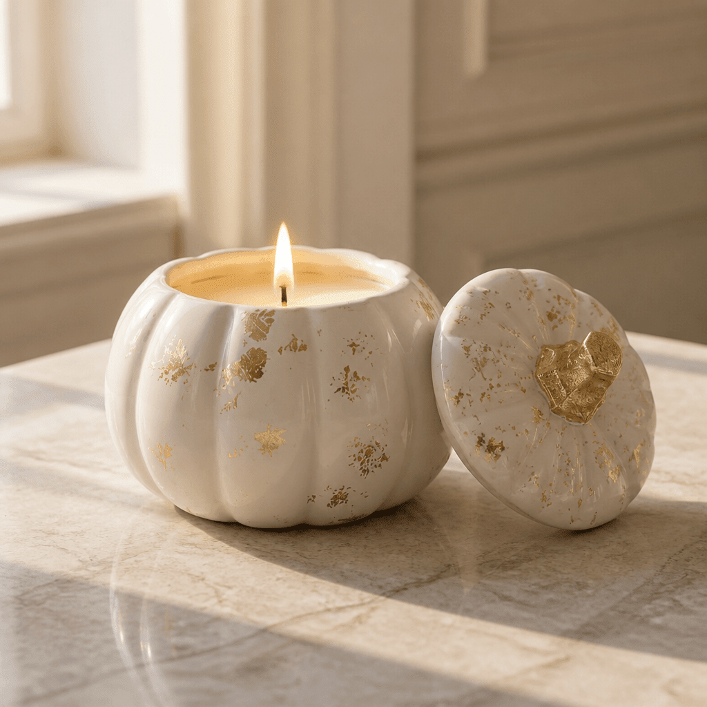 Herfstkaars in pompoenvorm met gouden detail