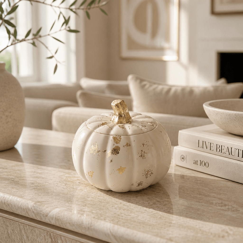Pompoenkaars met Gouden Blad – Sojawas Herfstdecoratie - Spotlights shopping