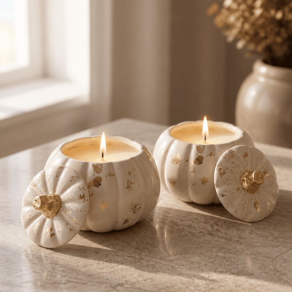 Pompoenkaars met Gouden Blad – Sojawas Herfstdecoratie - Spotlights shopping
