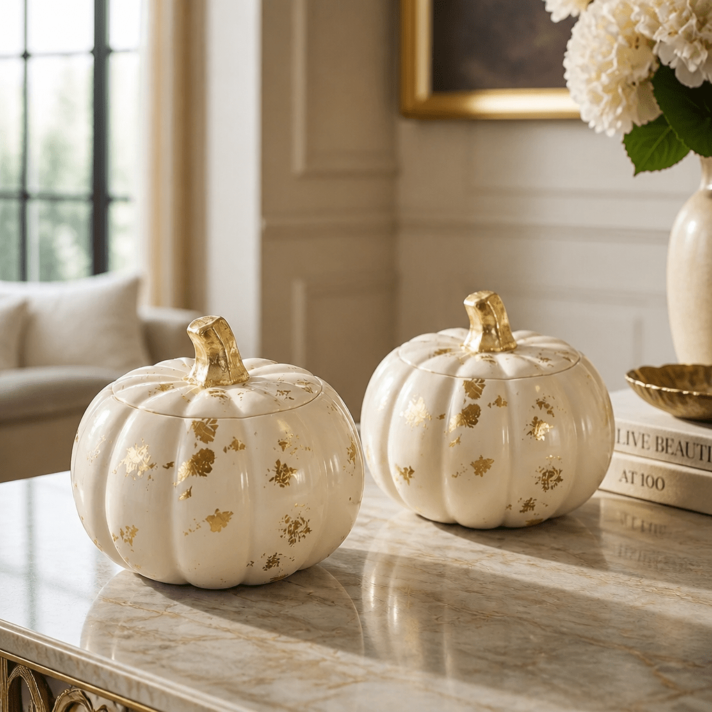 Pompoenkaars met Gouden Blad – Sojawas Herfstdecoratie - Spotlights shopping
