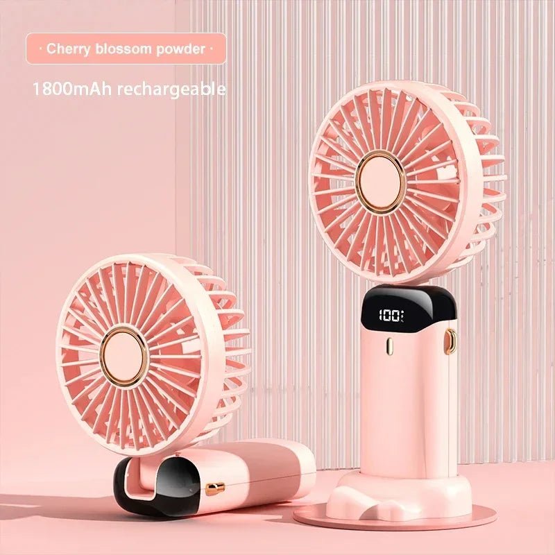 Draagbare USB mini ventilator met 5 snelheden, display, telefoonhouder en nekkoord