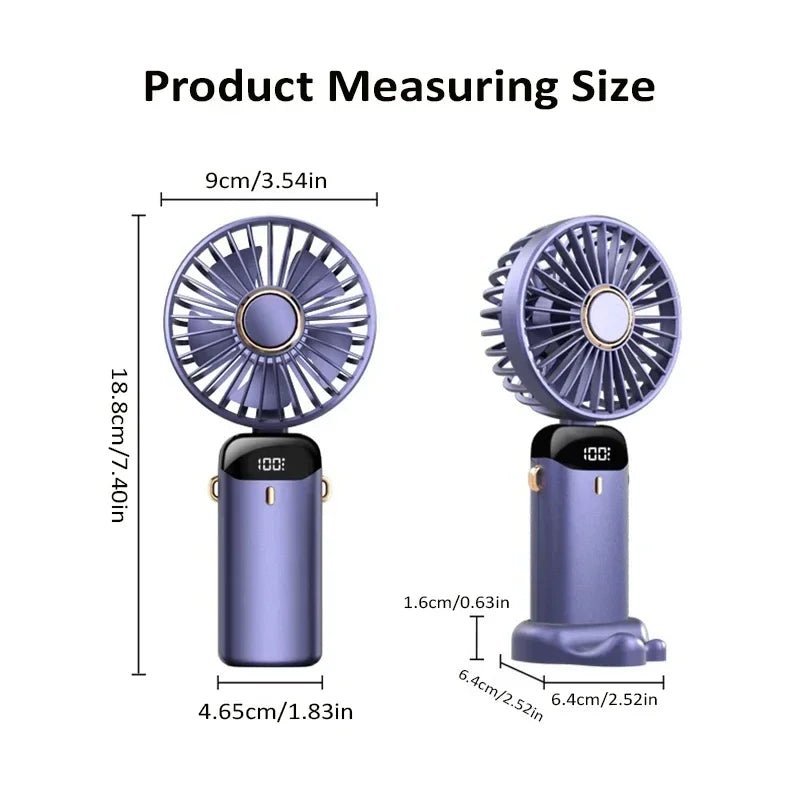 Draagbare USB mini ventilator met 5 snelheden, display, telefoonhouder en nekkoord