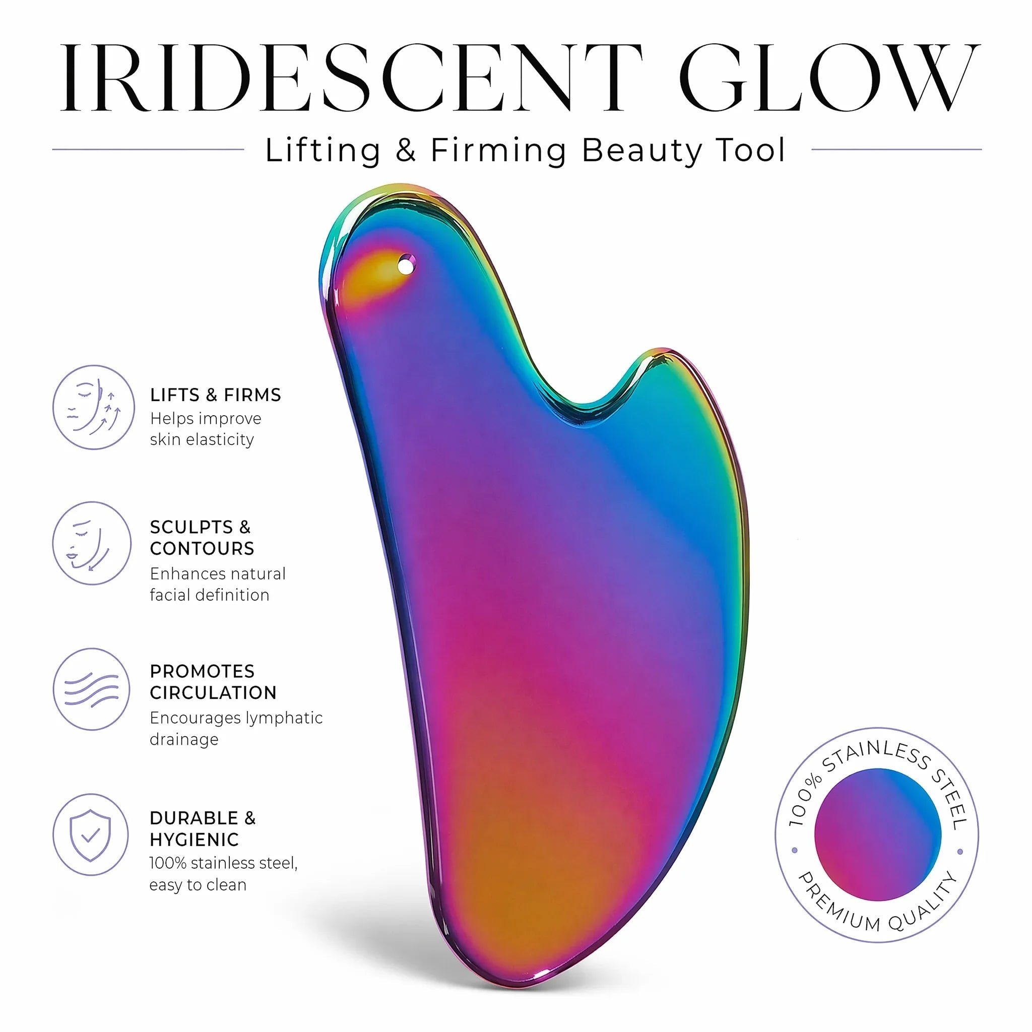 Premium RVS Gua Sha Gezichtsmassage Tool – Zwart, Zilver & Holographic - Spotlights shopping
