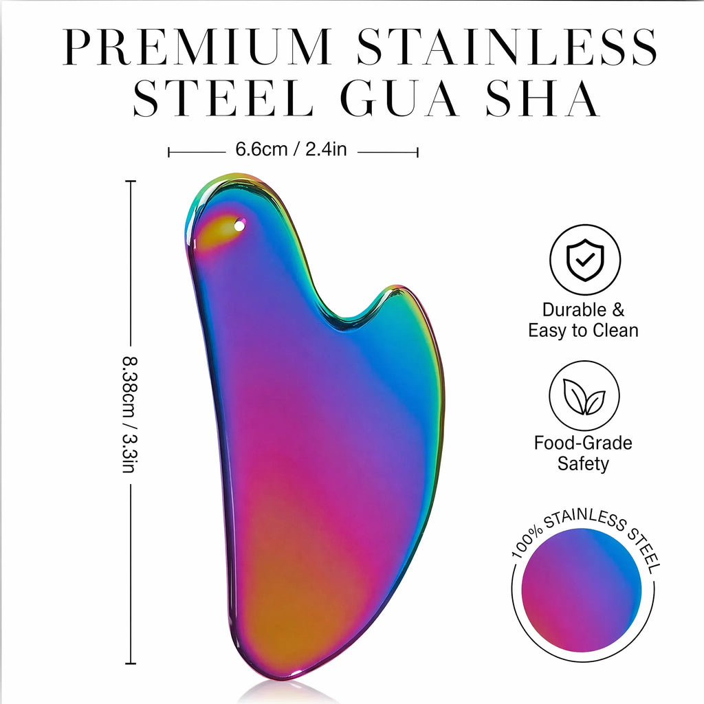 Premium RVS Gua Sha Gezichtsmassage Tool – Zwart, Zilver & Holographic - Spotlights shopping