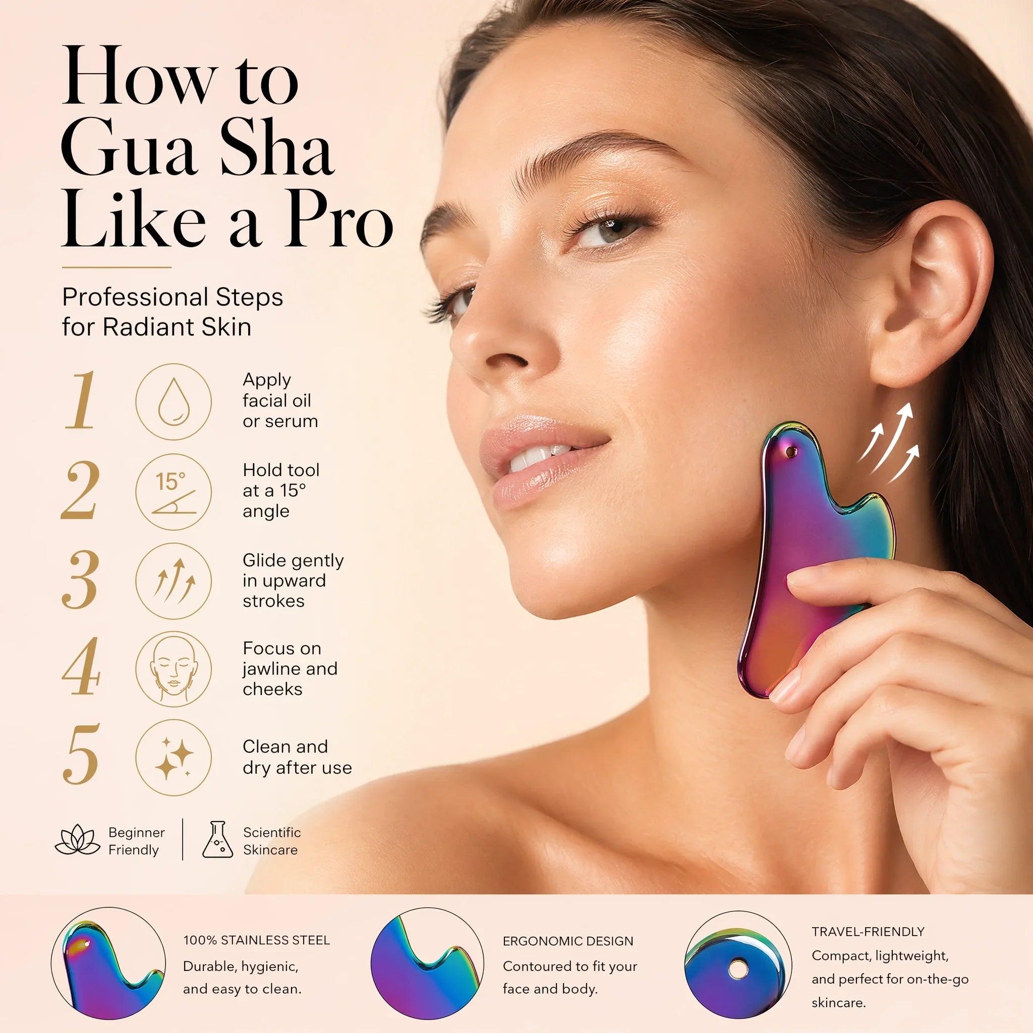 Premium RVS Gua Sha Gezichtsmassage Tool – Zwart, Zilver & Holographic - Spotlights shopping