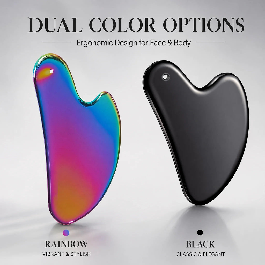 Premium RVS Gua Sha Gezichtsmassage Tool – Zwart, Zilver & Holographic - Spotlights shopping