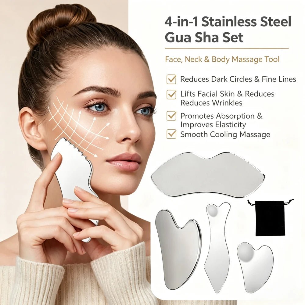 Premium RVS Gua Sha Set 4-delig – Gezichts-, Hals- & Lichaamsmassage Tools - Spotlights shopping