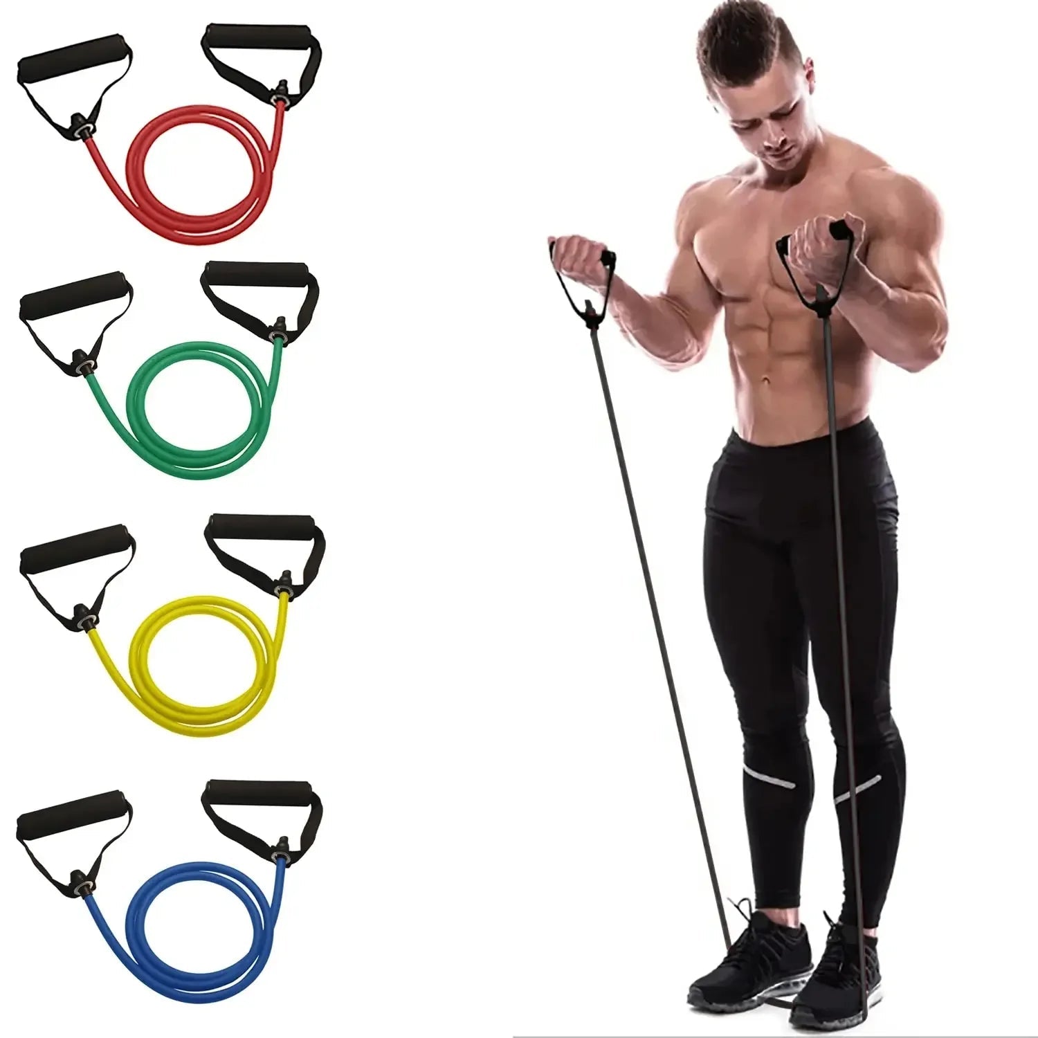 Weerstandsbanden met handvatten voor krachttraining, thuisfitness en full-body workouts
