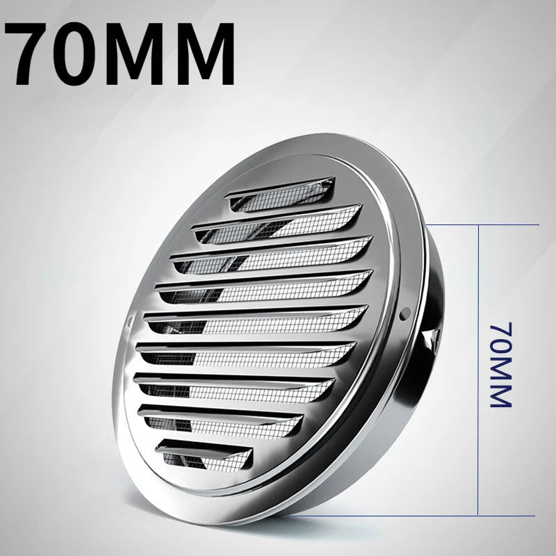 RVS rond ventilatierooster voor buitenmuur geschikt voor ventilatiekanalen van 70 tot 200 mm