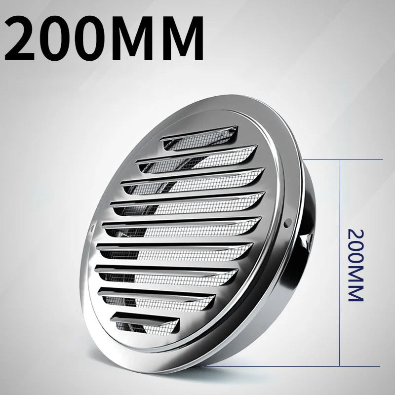 RVS rond ventilatierooster voor buitenmuur geschikt voor ventilatiekanalen van 70 tot 200 mm