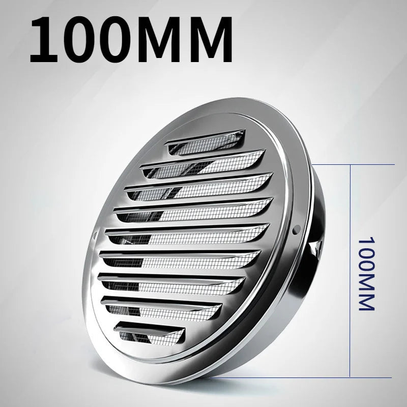 RVS rond ventilatierooster voor buitenmuur geschikt voor ventilatiekanalen van 70 tot 200 mm