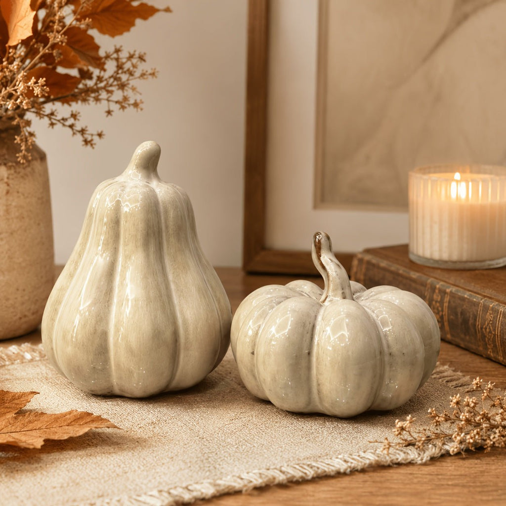 Set van 2 keramische pompoen decoraties voor de herfst