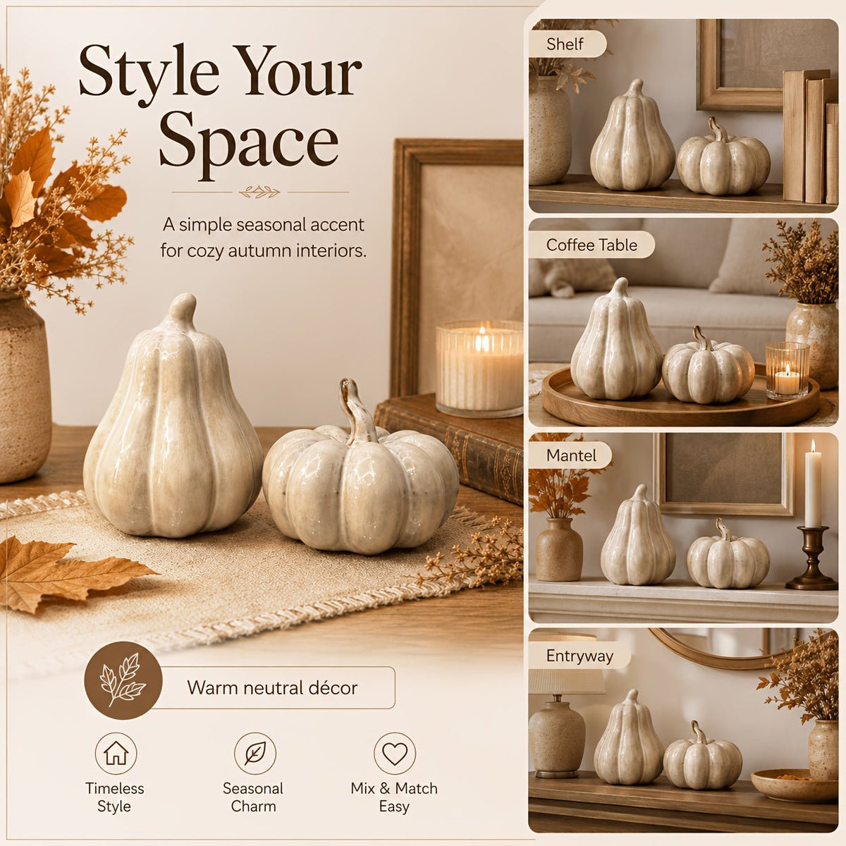 Set van 2 keramische pompoen decoraties voor de herfst