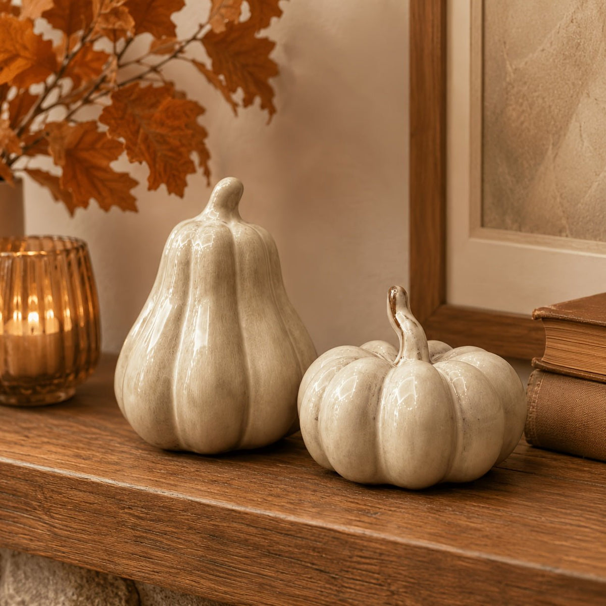 Set van 2 keramische pompoen decoraties voor de herfst