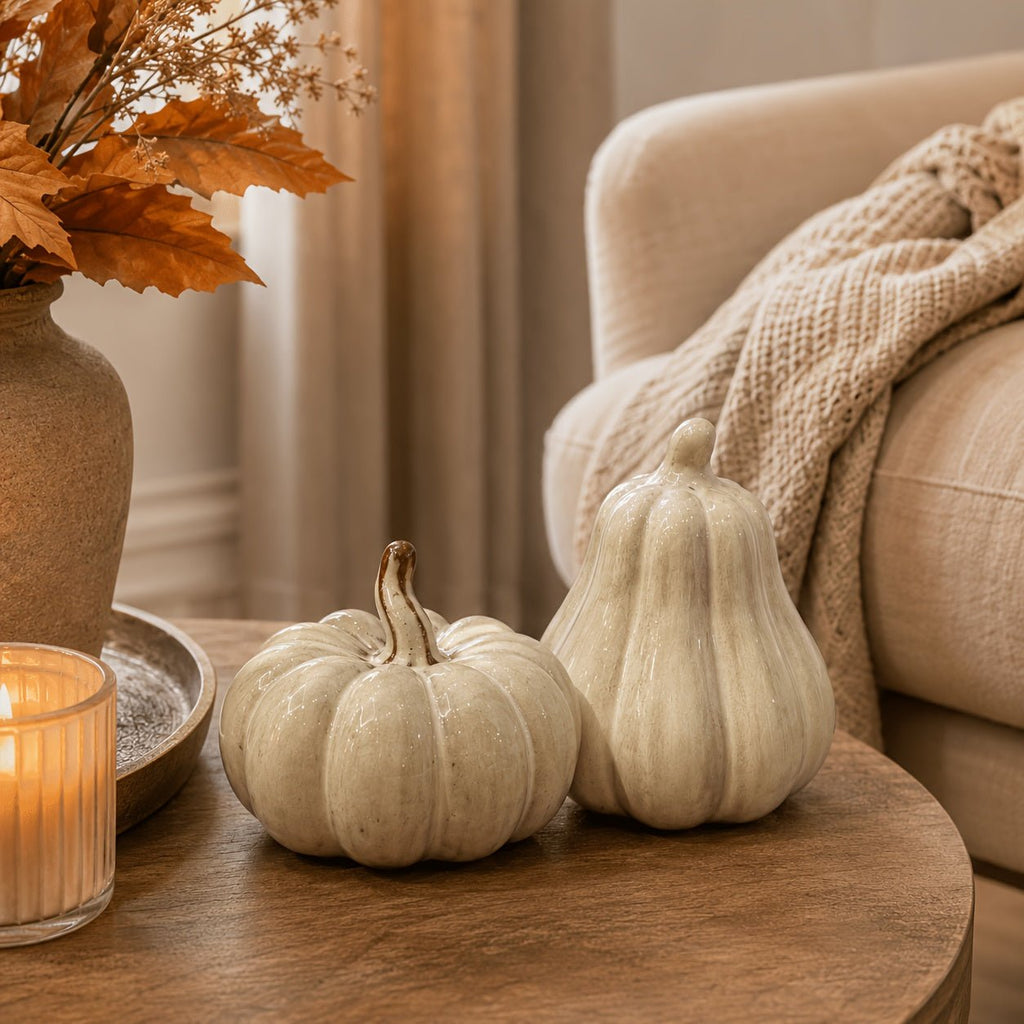Set van 2 keramische pompoen decoraties voor de herfst