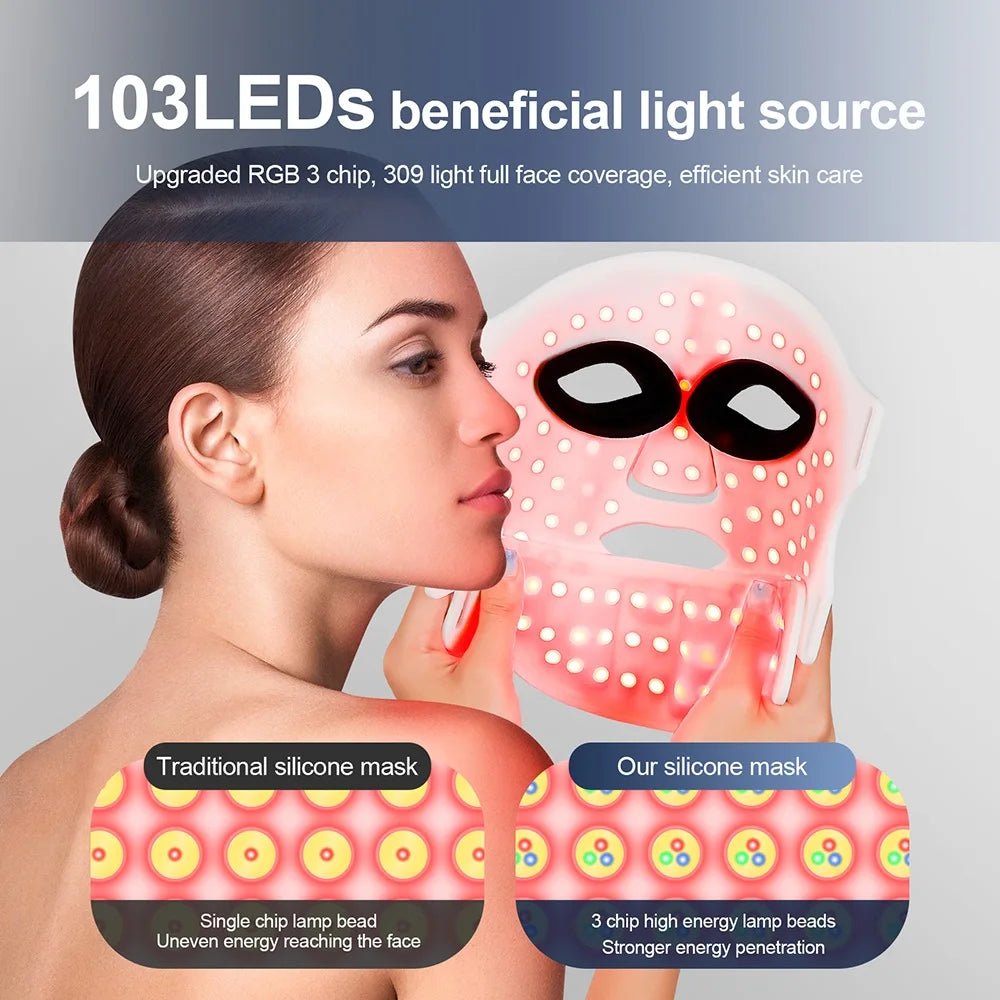 Siliconen LED gezichtsmasker met draadloos LED-nekmasker en 7 kleuren lichttherapie voor huidverzorging