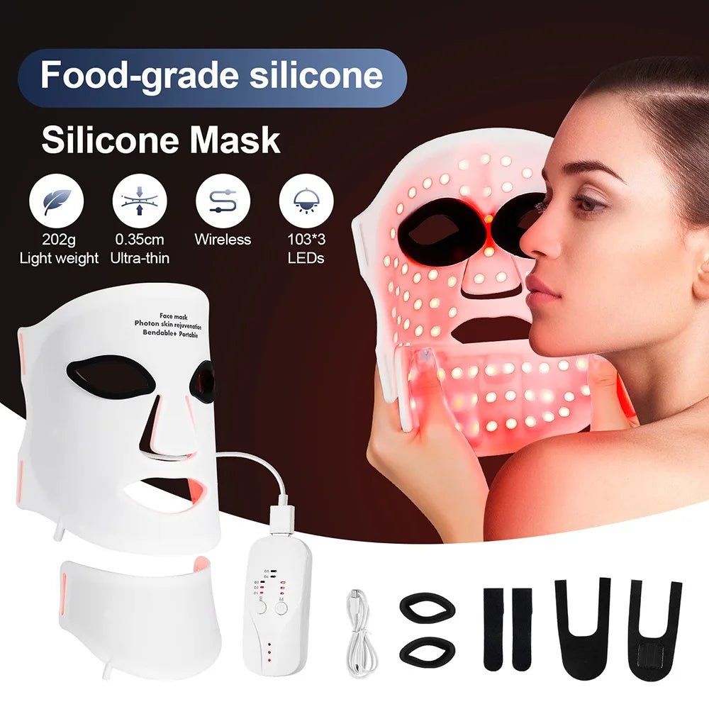 Siliconen LED gezichtsmasker met draadloos LED-nekmasker en 7 kleuren lichttherapie voor huidverzorging