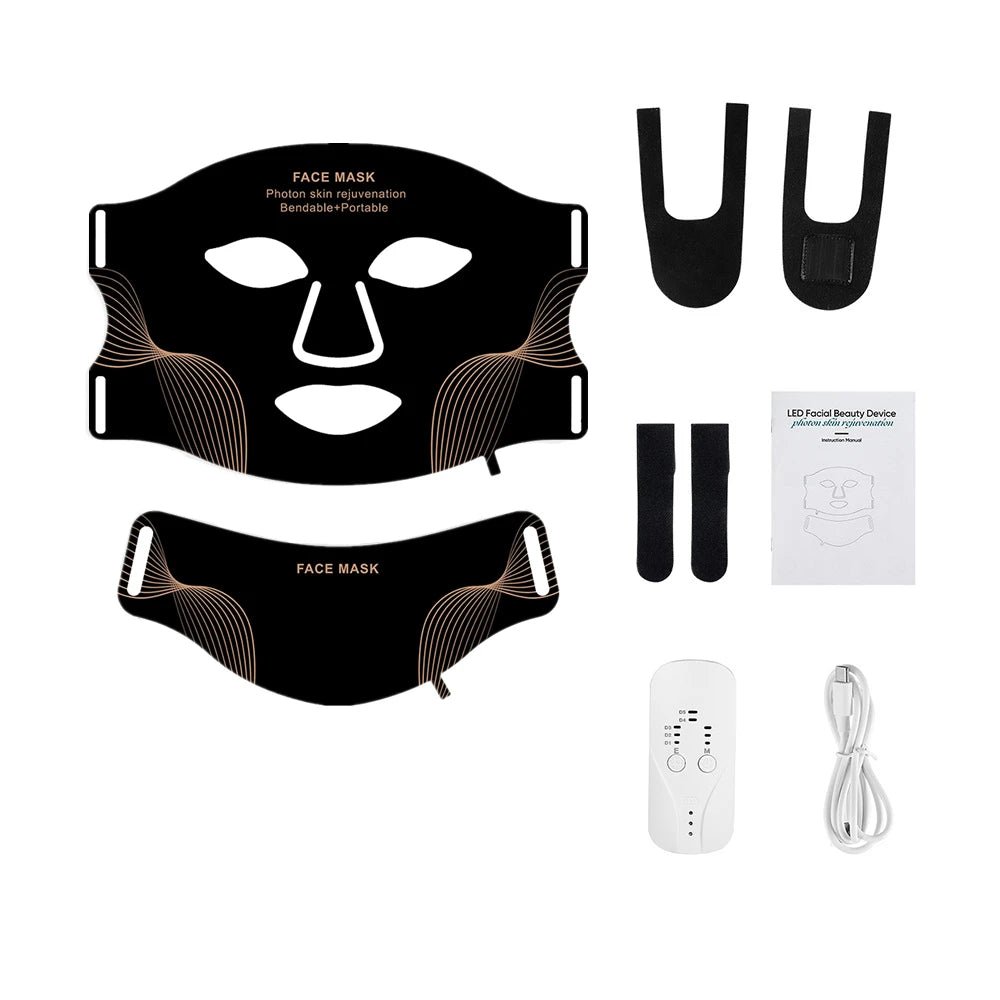 Siliconen LED gezichtsmasker met draadloos LED-nekmasker en 7 kleuren lichttherapie voor huidverzorging