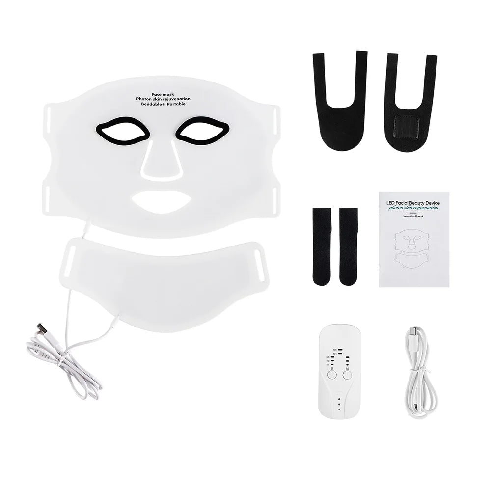 Siliconen LED gezichtsmasker met draadloos LED-nekmasker en 7 kleuren lichttherapie voor huidverzorging