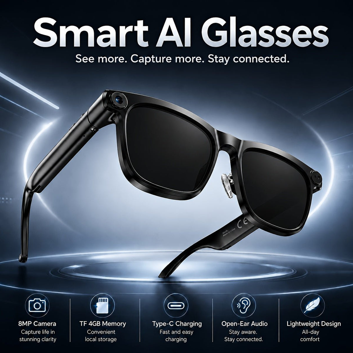 Slimme Bril met 8 MP Camera – AI-Vertaling, Bluetooth en Open-Oor Audio - Spotlights shopping