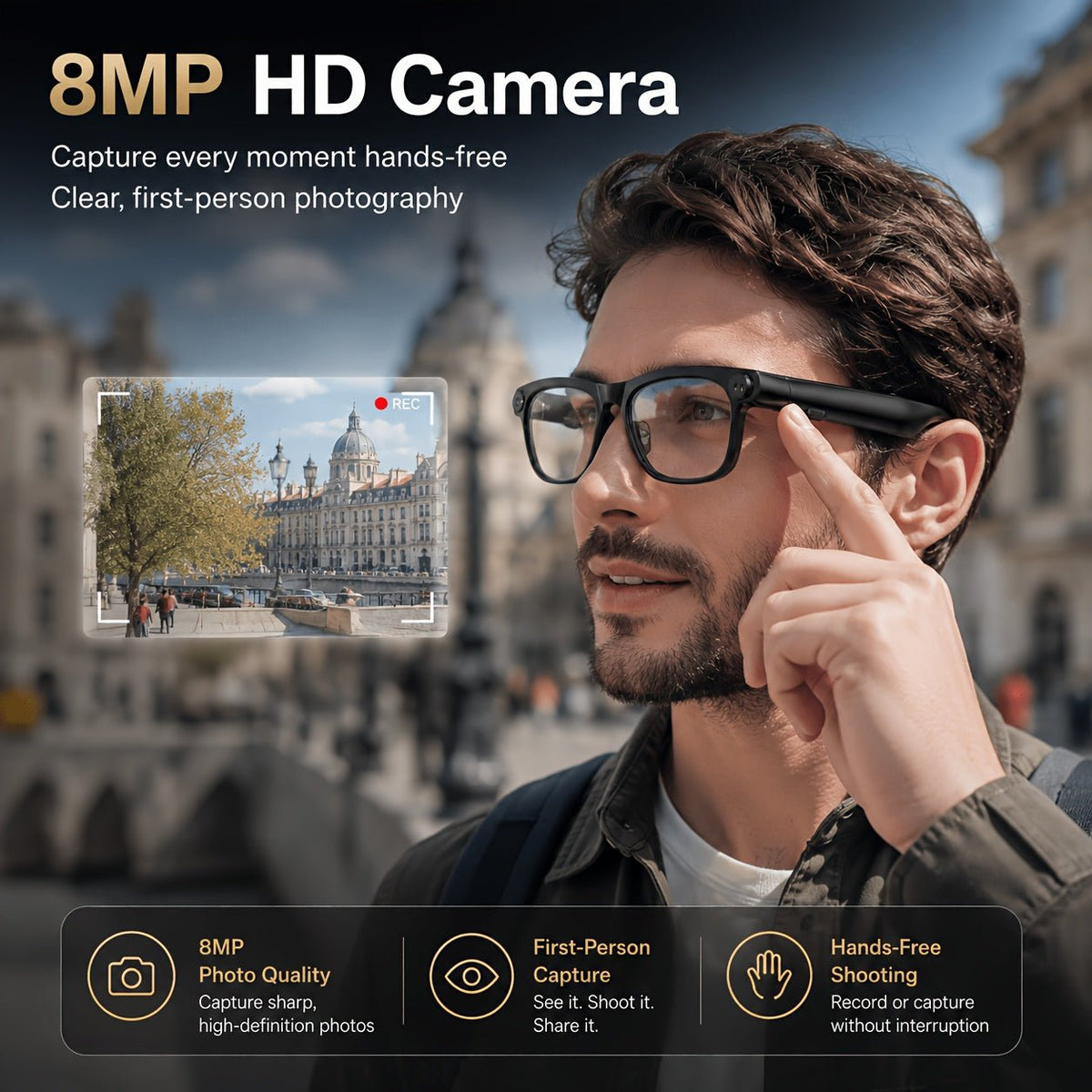 Slimme Bril met 8 MP Camera – AI-Vertaling, Bluetooth en Open-Oor Audio - Spotlights shopping