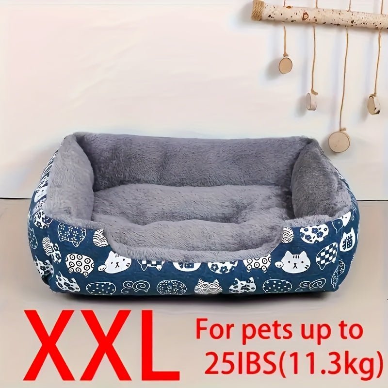 Superzacht pluche huisdierenbed met blauwe pootafdruk voor katten en honden, geschikt voor binnengebruik