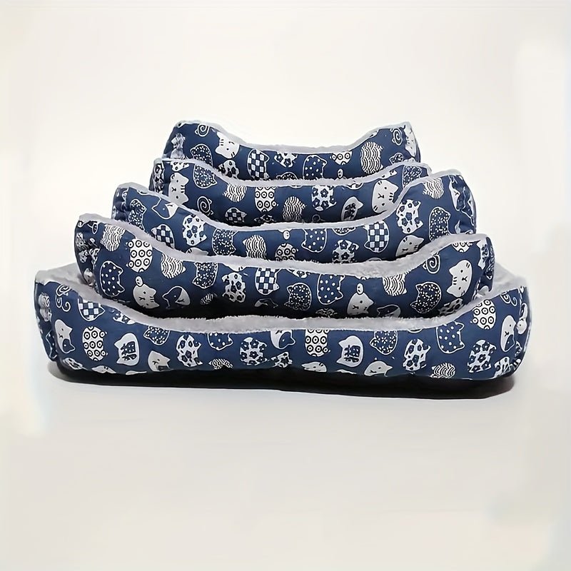 Superzacht pluche huisdierenbed met blauwe pootafdruk voor katten en honden, geschikt voor binnengebruik