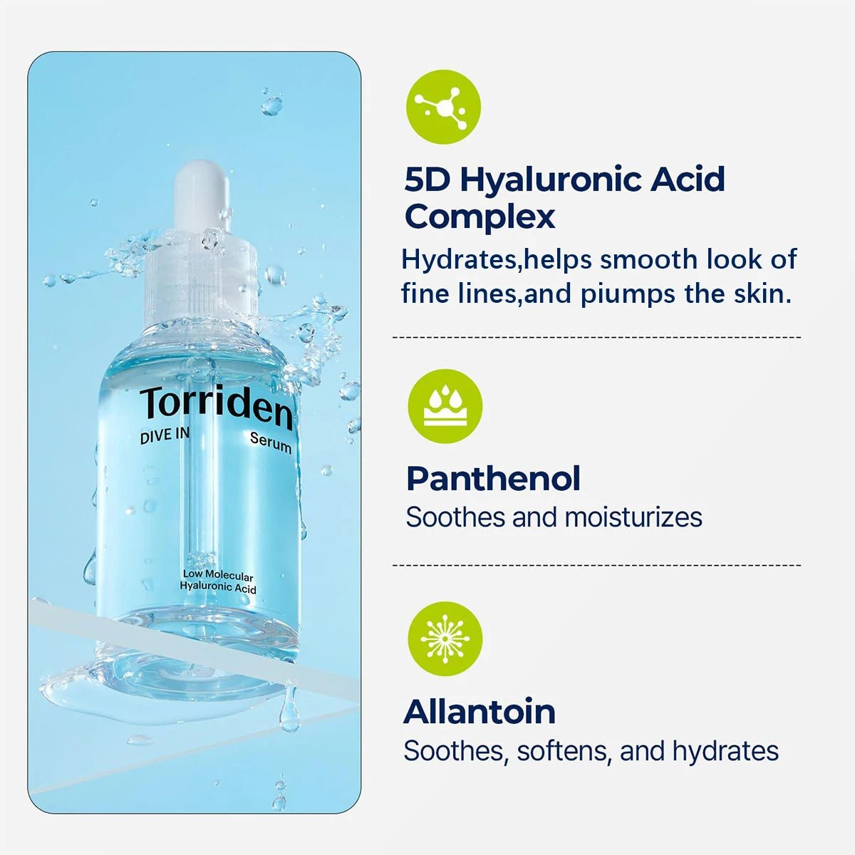 Torriden DIVE-IN Low-Molecular Hyaluronic Acid Serum 50ml,Refreshing & Non-Sticky,Korean Skincare,K-Beauty,Korean Makeup - Spotlights shopping