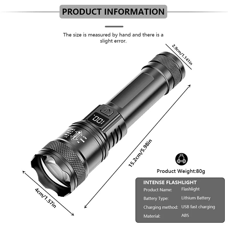 P50 LED zaklamp USB oplaadbaar met zoomfunctie en tactisch ontwerp