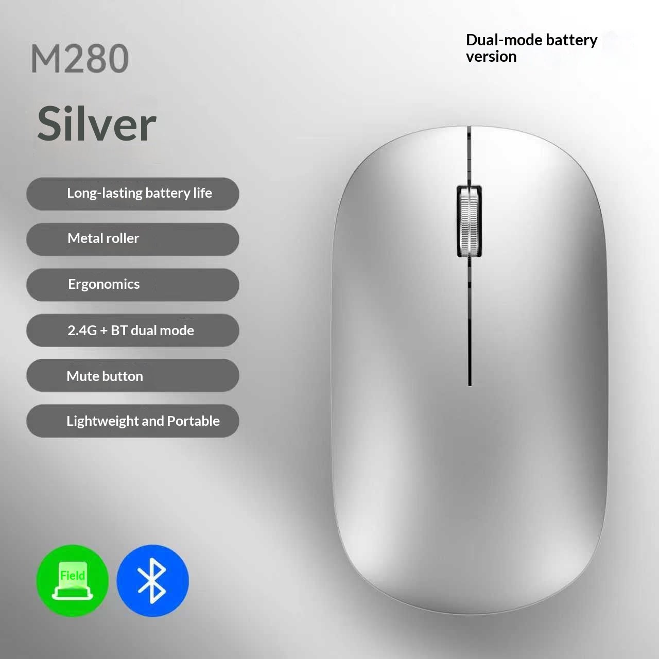 Ultra dunne Bluetooth draadloze muis met Dual-Mode Bluetooth en 2.4GHz USB-verbinding