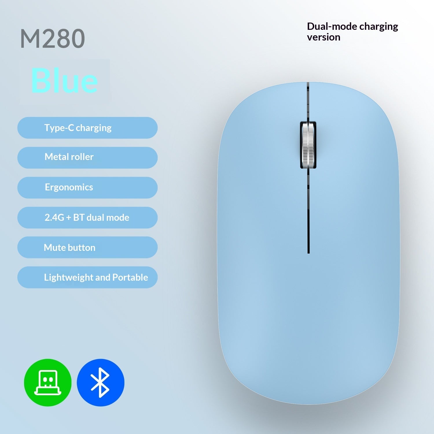 Ultra dunne Bluetooth draadloze muis met Dual-Mode Bluetooth en 2.4GHz USB-verbinding