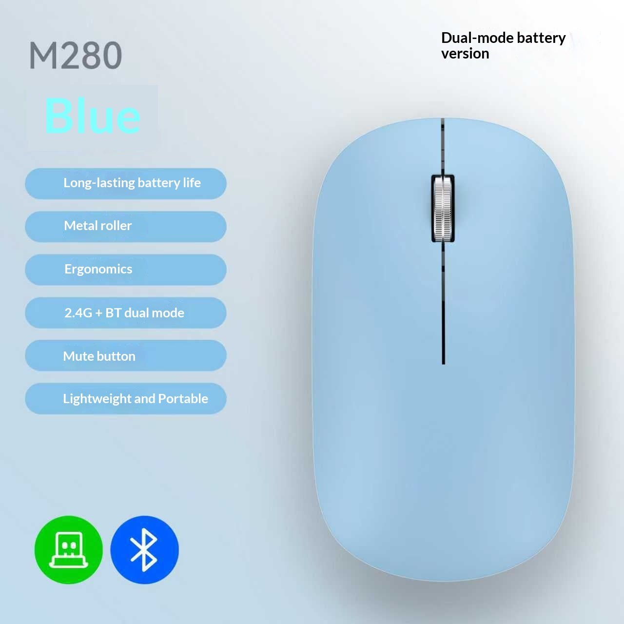 Ultra dunne Bluetooth draadloze muis met Dual-Mode Bluetooth en 2.4GHz USB-verbinding