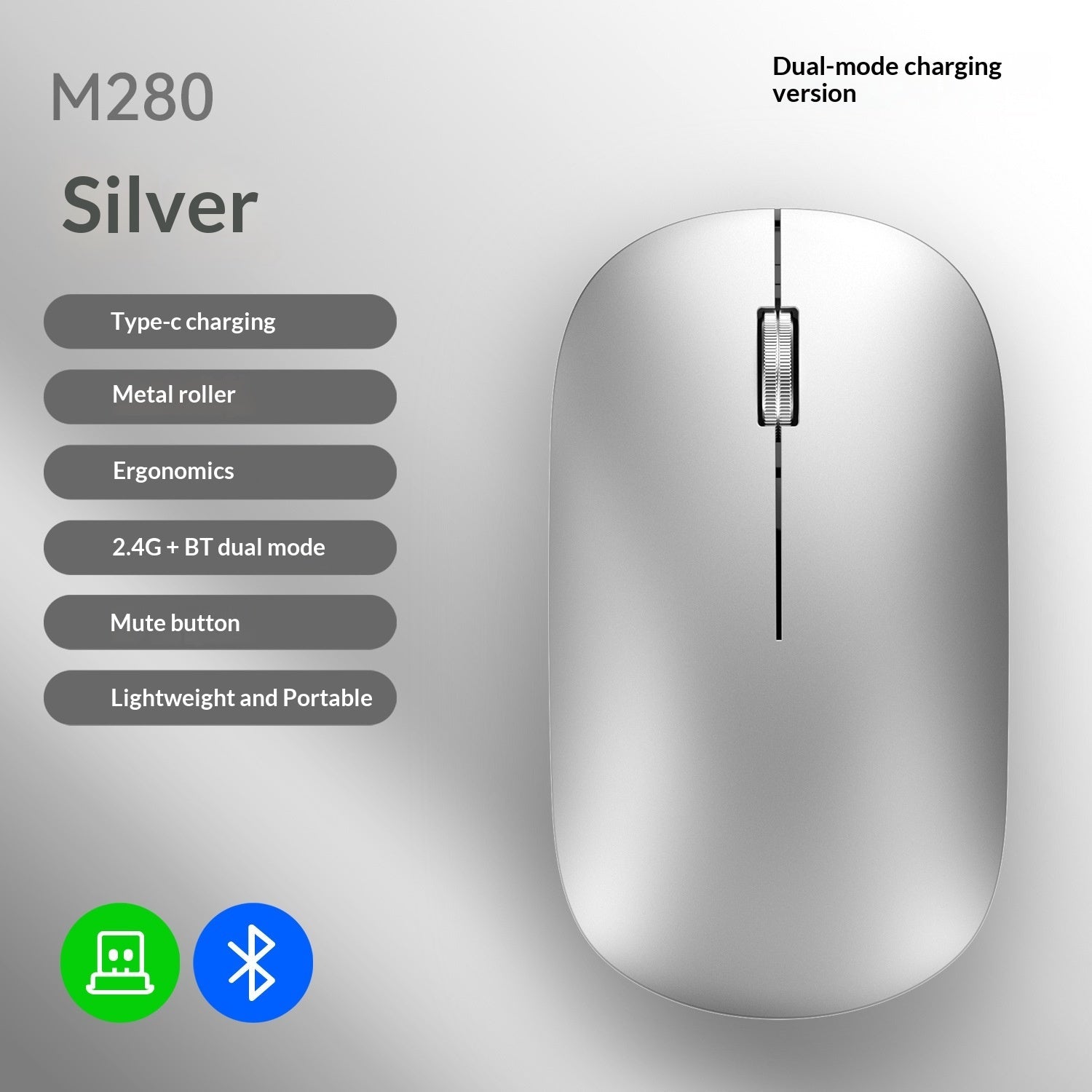 Ultra dunne Bluetooth draadloze muis met Dual-Mode Bluetooth en 2.4GHz USB-verbinding