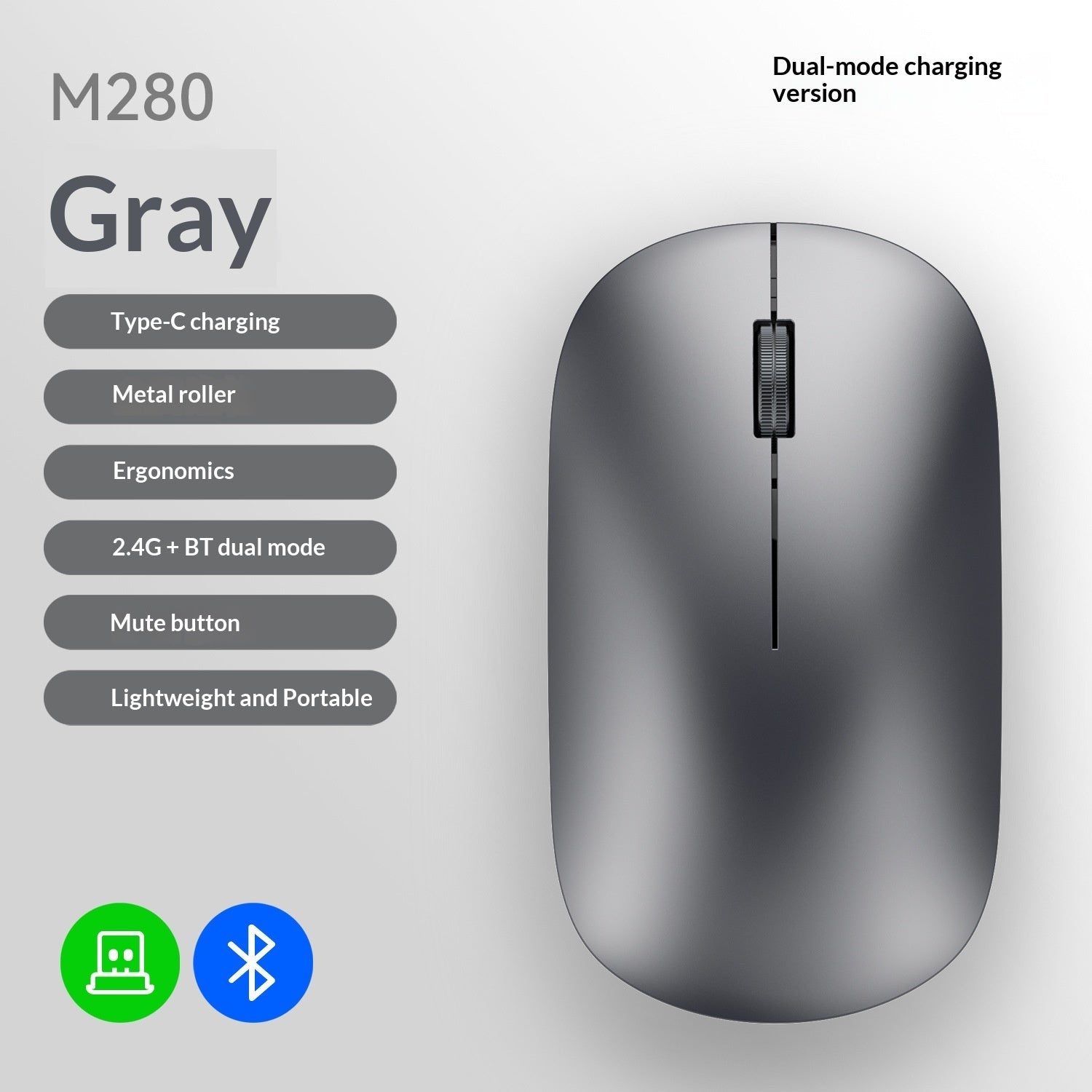 Ultra dunne Bluetooth draadloze muis met Dual-Mode Bluetooth en 2.4GHz USB-verbinding