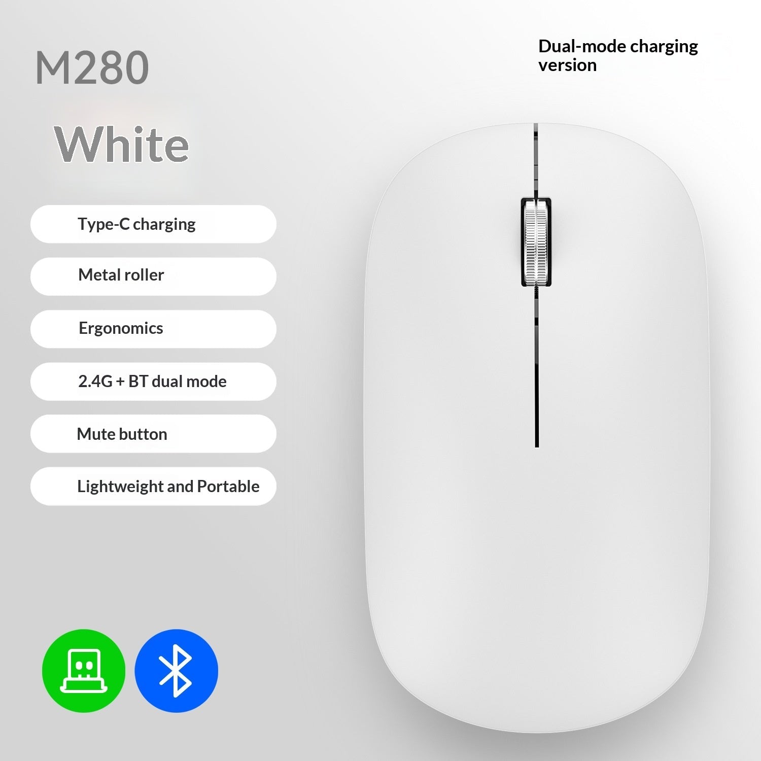 Ultra dunne Bluetooth draadloze muis met Dual-Mode Bluetooth en 2.4GHz USB-verbinding