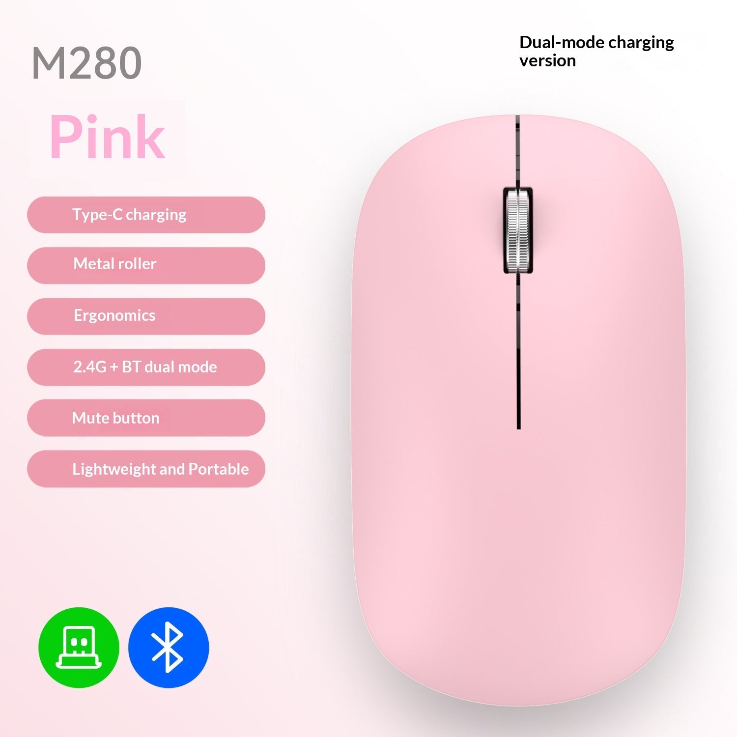 Ultra dunne Bluetooth draadloze muis met Dual-Mode Bluetooth en 2.4GHz USB-verbinding
