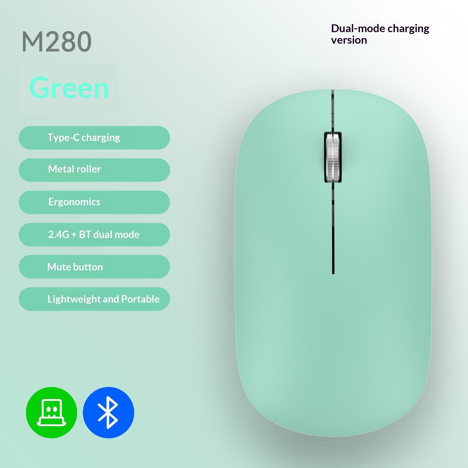 Ultra dunne Bluetooth draadloze muis met Dual-Mode Bluetooth en 2.4GHz USB-verbinding