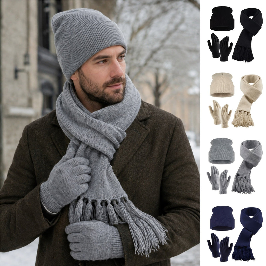 Gebreide wintermuts met kwastje uit een complete winterset