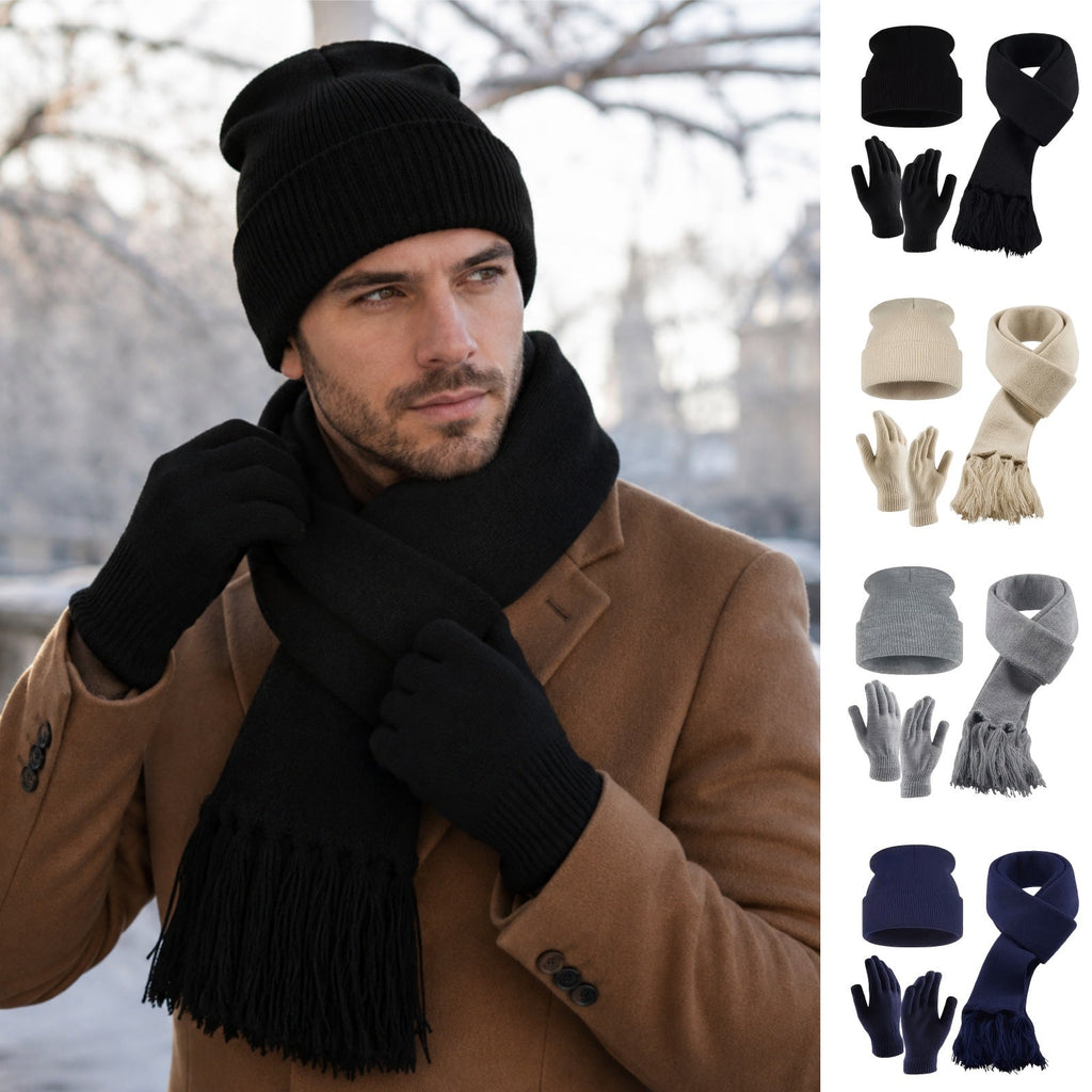 Gebreide wintermuts met kwastje uit een complete winterset