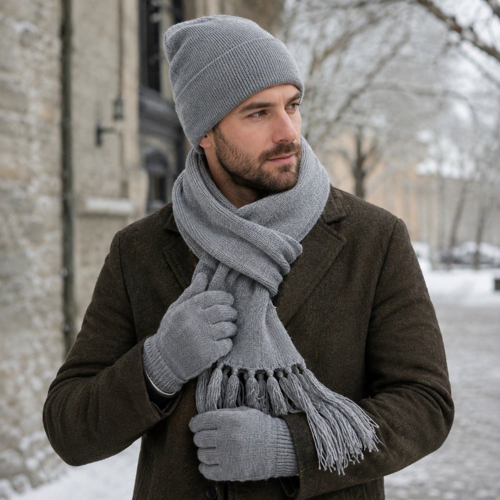 Gebreide wintermuts met kwastje uit een complete winterset